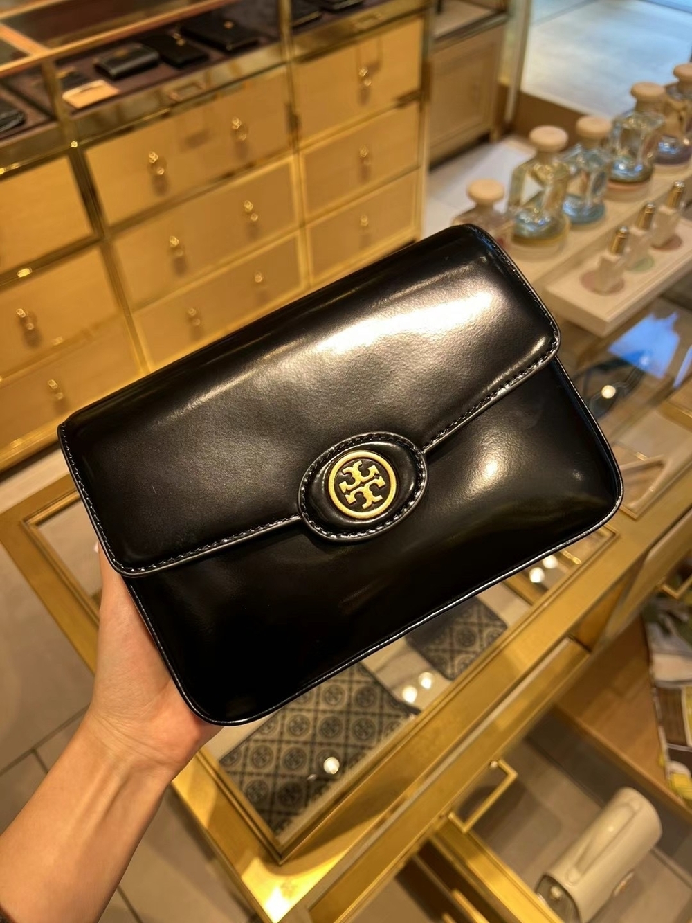 Tory Burch Robinson Black Leather Logo Crossbody Bag